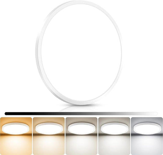 libtit 13inch LED Flush Mount Ceiling Light, Dimmable & 5Color Temperatures (3000K-6500K), 24W Round Slim White Light Fixture for Bedroom Livingroom Garage Kitchen