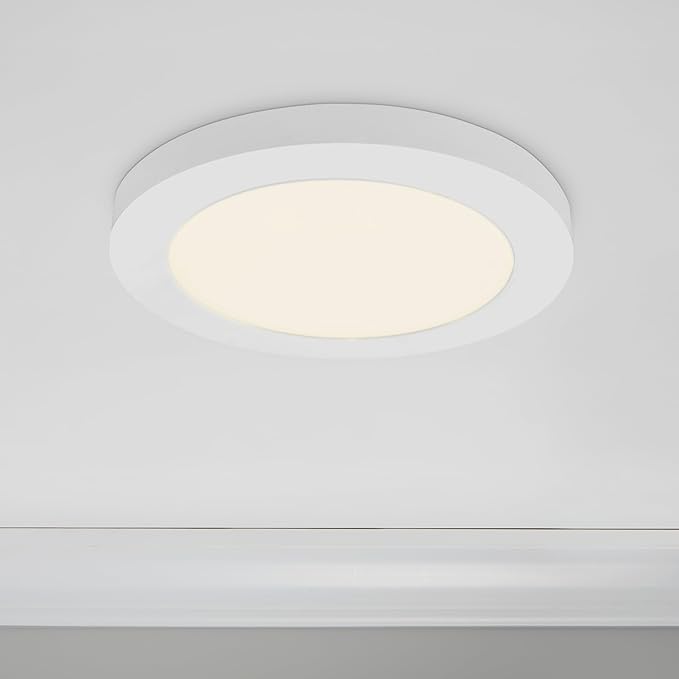 Maxxima 9 in. LED Flush Mount Ceiling Light Fixture - 1500 Lumens, 5 CCT 2700K-5000K, Round Color Selectable Panel Light, Dimmable, Recessed Can or J-Box Install, Suitable for Bathroom or Shower