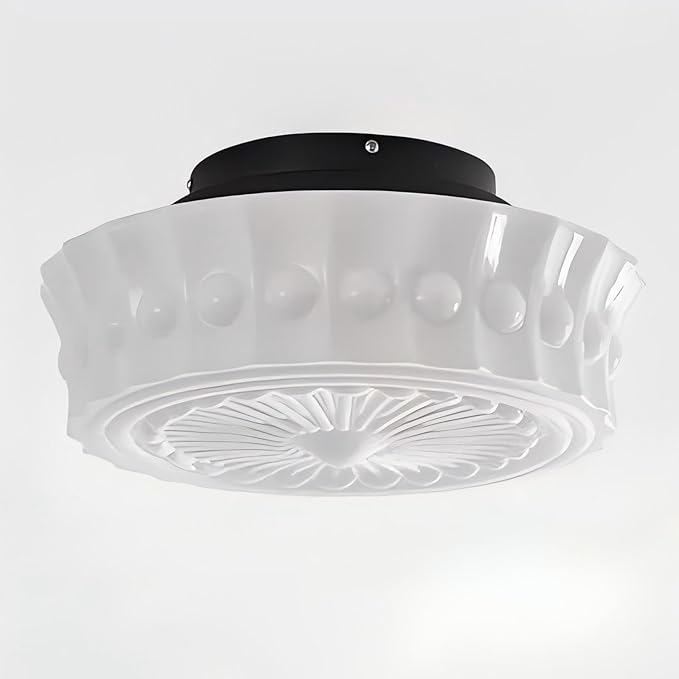 LIGHTLAND Milk Glass Ceiling Light, 13.8 Inch Mid Century Semi Flush Mount Ceiling Light Fixture, Vintage Chandelier for Bedroom, Living Room, Dining Room, Hallway (Style B, White)