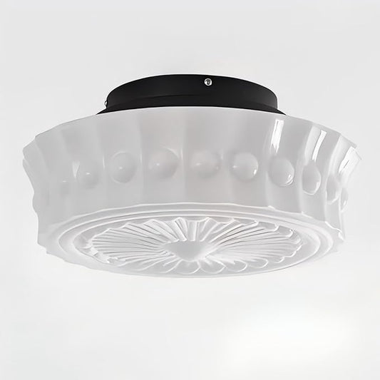 LIGHTLAND Milk Glass Ceiling Light, 13.8 Inch Mid Century Semi Flush Mount Ceiling Light Fixture, Vintage Chandelier for Bedroom, Living Room, Dining Room, Hallway (Style B, White)