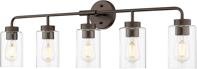 zeyu 36.9 Inch Bathroom Wall Light Fixtures, 5-Light Bathroom Vanity Light with Clear Glass Shade, Oil Rubbed Bronze Finish, ZS62B-5W ORB