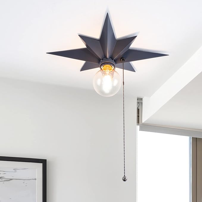 VILUXY Flush Mount Ceiling Light, Black Star Light Fixtures Ceiling with Pull Chain On/Off Switch for Hallway, Entryway, Study Room, Bedroom