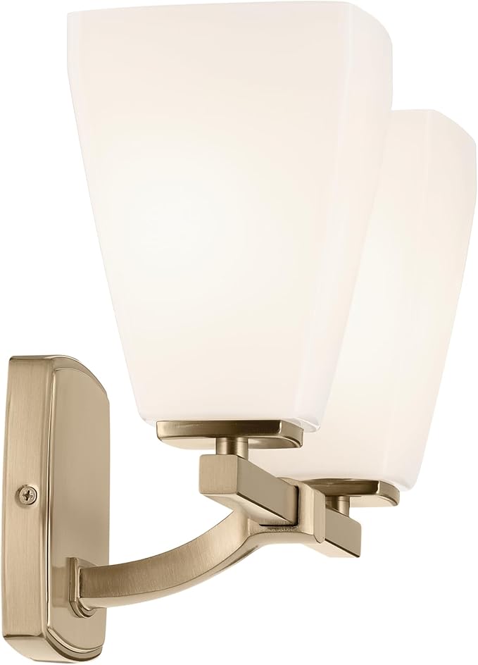 Kichler Marant 14.25" 2-Light Vanity Light Fixture with Opal Glass in Champagne Bronze for Bathroom Over Mirror, Modern Wall Mount Lighting (14.25" W x 9.5" H), 55215CPZ