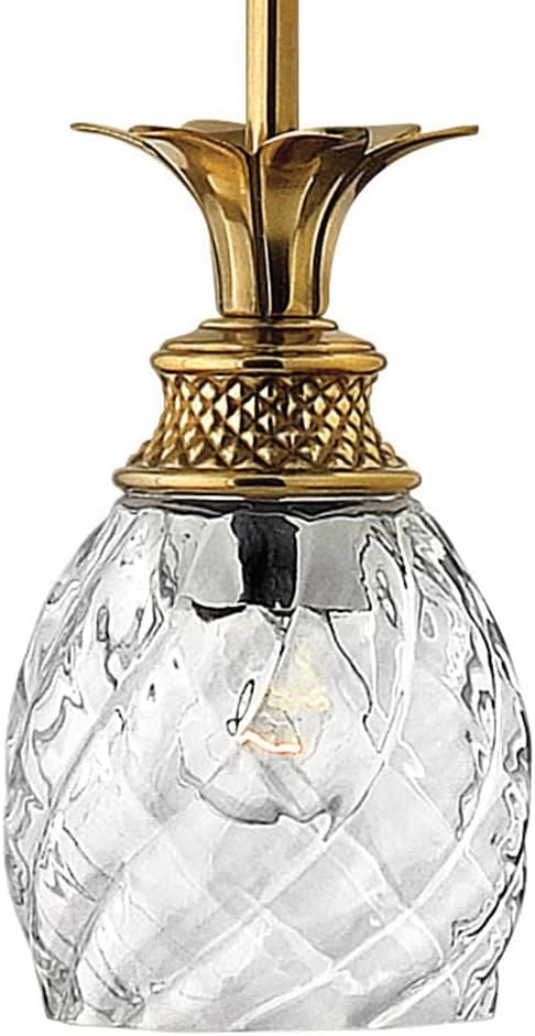 Hinkley Plantation One Light Pendant, Pineapple Motif, Clear Optic Glass Shade, Burnished Brass