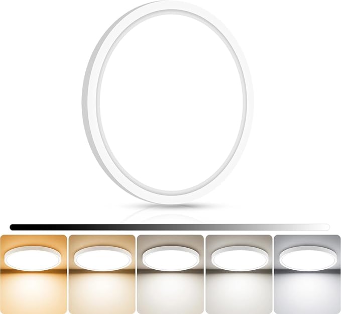 libtit 7inch LED Flush Mount Ceiling Light, Dimmable & 5Color Temperatures (3000K-6500K), 15W Round Slim White Light Fixture for Closet Hallway Kitchen Bathroom Laundry
