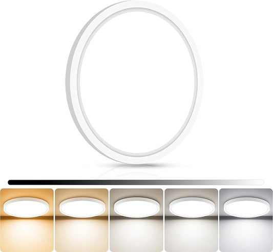 libtit 7inch LED Flush Mount Ceiling Light, Dimmable & 5Color Temperatures (3000K-6500K), 15W Round Slim White Light Fixture for Closet Hallway Kitchen Bathroom Laundry