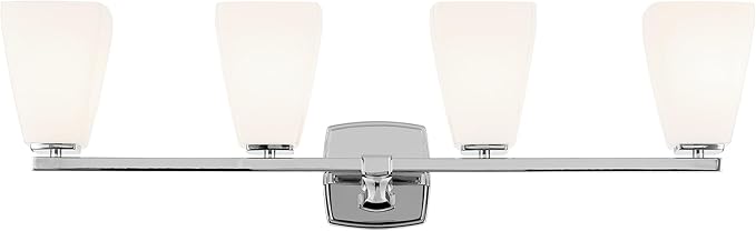 Kichler Marant 4-Light Bathroom Vanity Light Fixture with Opal Glass, Modern Chrome Wall Mount Over Mirror for Powder Room (33.25 in x 9.5 in x 6.75 in), 55217CH