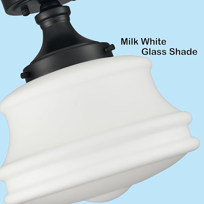 Black Schoolhouse Ceiling Light Milk Glass Semi Flush Mount Ceiling Light 11-Inch Modern Matte Black Schoolhouse Light Fixtures for Hallway Bedroom Bathroom Kitchen Foyer