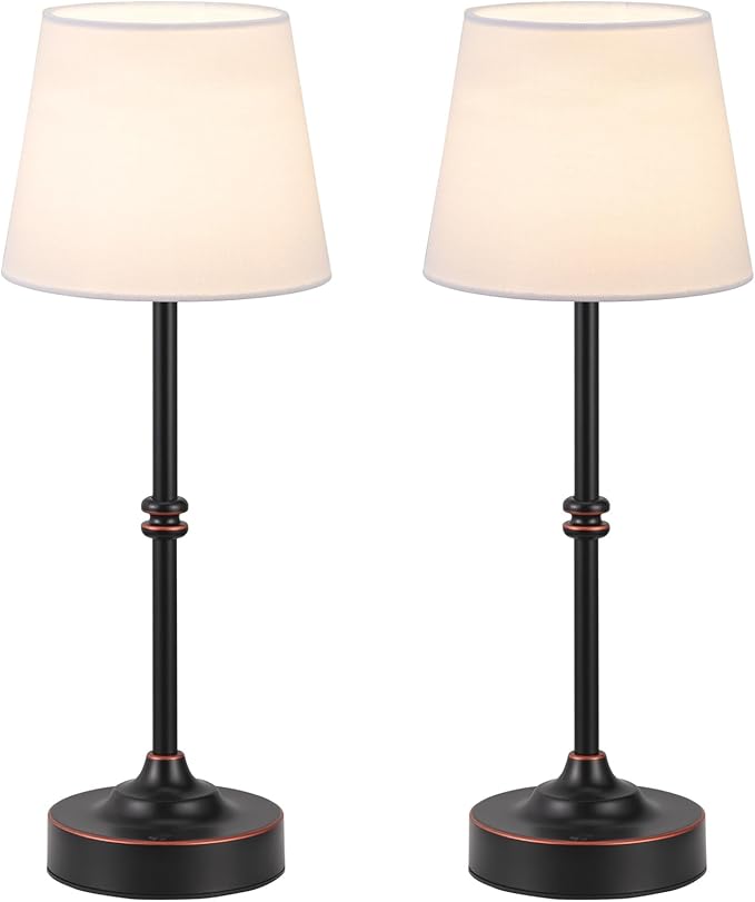 Kakanuo Rechargeable Cordless Table Lamp Antique Black - 2 Pack 4000mAh Battery Operated Lamp, 3000K Warm Light, Touch Control Stepless Dimming, for Bedside, Dining Table, Home Decor