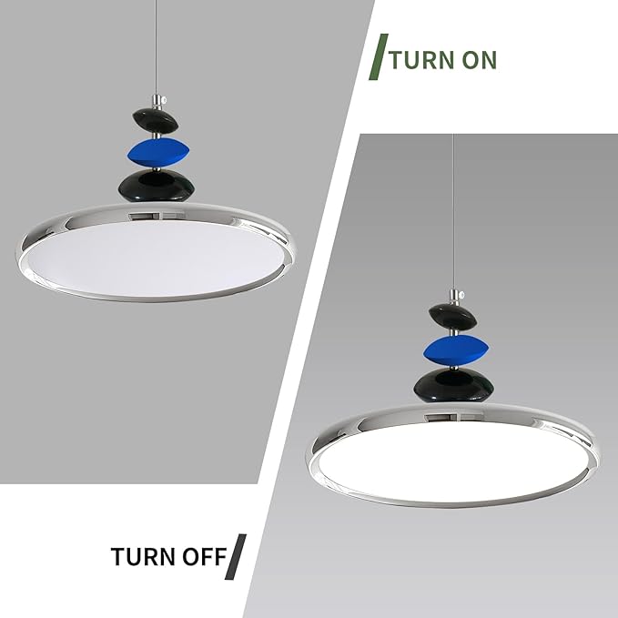 Mikeru Modern Pendant Lights, 15.8" Chrome Pendant Lighting Fixture with Remote Control Dimmable 3 Color Mode & Brightness Mid Century Island Light Fixture for Dining Room,Kitchen,Living Room