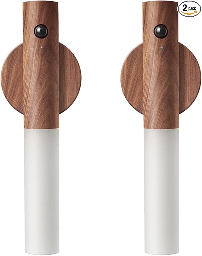 Wall Sconces, Smart Portable Sensor Night Light Wood USB Rechargeable Magnetic Night Light for Bedroom, Hallway, Stairway Wall Induction lamp (Walnut Wood 2PCS)