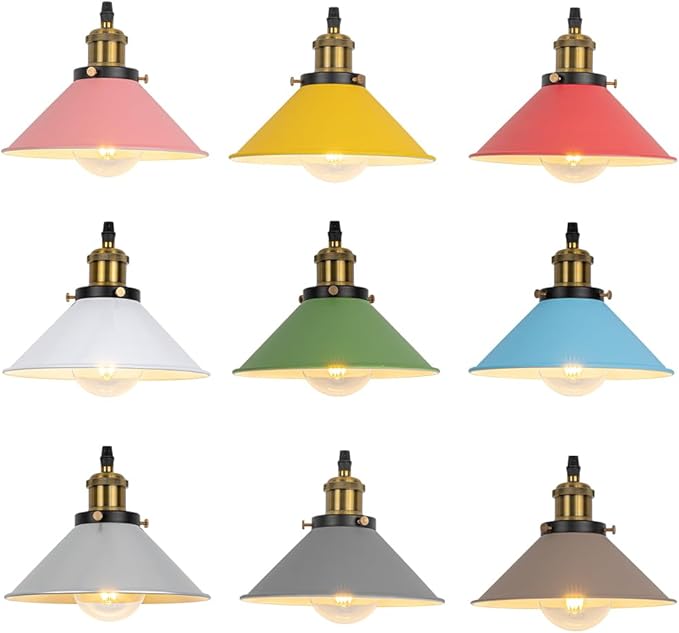 1 Pcs Ceiling Lights Conversion Pendant E26 Base Connections Adjusted Wire Length Cone Metal Red Lampshade Industrial Style Conversion Kit for E26 Ceiling Lamp Fixtures