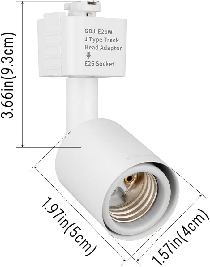 mirrea J Type Track Lighting Head to E26 Medium Screw Base Adapter Light Direction Adjustable Pack of 6 (White)