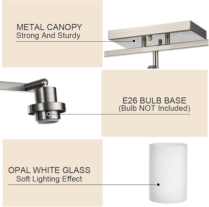 TODOLUZ 5-Lights Complete Track Lighting Kits in Brushed Nickel, Modern Spotlight Ceiling Lighting with Opal White Glass, E26 Bulb Base