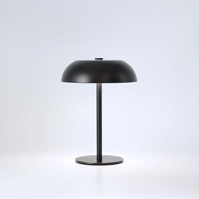 Portable LED Mushroom Table Lamp, 8.46'' Metal Small Cordless Desk Night Light with 5200mAh Rechargeable Battery, Stepless Dimming Lamp with 3 Colors for Bedroom/Bar/Coffee Shop (Black)