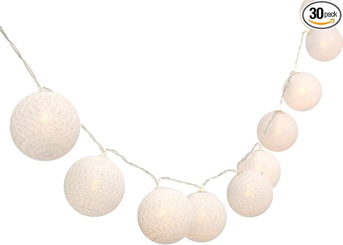Gardeningwill 3M/10Ft 30 Warm White Ball LED Xmas Wedding Battery Operated String Fairy Light