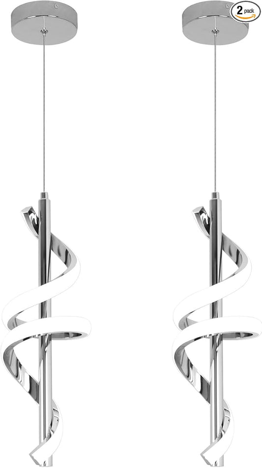 Led Pendant Light Fixtures,6000K Cool White Modern Pendant Lights for Kitchen Island,Adjustable Kitchen Island Light Fixture for Dining Room Bedroom Sink, 1 Pack (Chrome, 2 Packs)