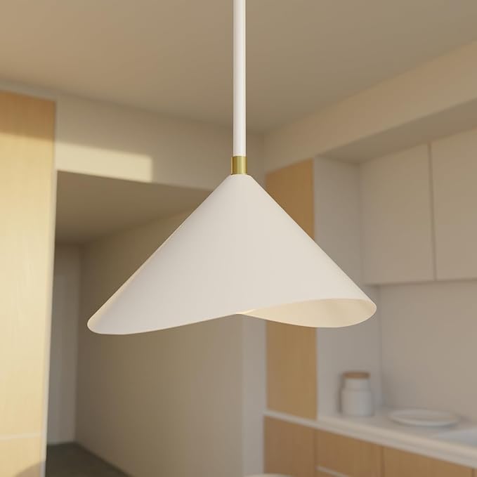 Globe Electric 1-Light Pendant Light, Matte White Metal Shade with Brass Accent, Organic Modern Pendant for Dining Room, Kitchen Island, or Living Room