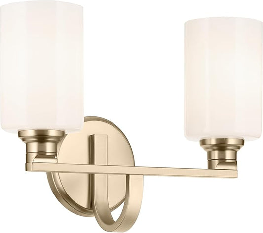 Kichler Gioe 14.25" 2-Light Bathroom Vanity Light Fixture with Opal Glass in Champagne Bronze, Damp Rated for Bathroom, Powder Room, Over Mirror (14.25" W x 10.5" H), 55225CPZ
