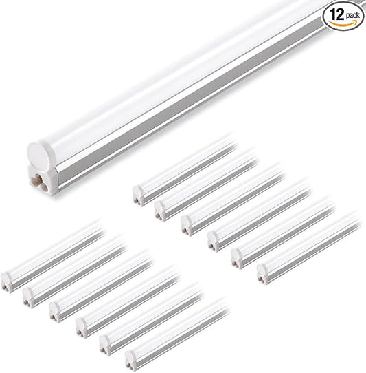 Barrina 12 Pack T5 LED Shop Light 4FT, 5000K Daylight White, 2200lm, 20W, Utility Linkable Lights, Ceiling and Under Cabinet Light, ETL Listed, Built-in ON/Off Switch for Workshop Garage Warehouse