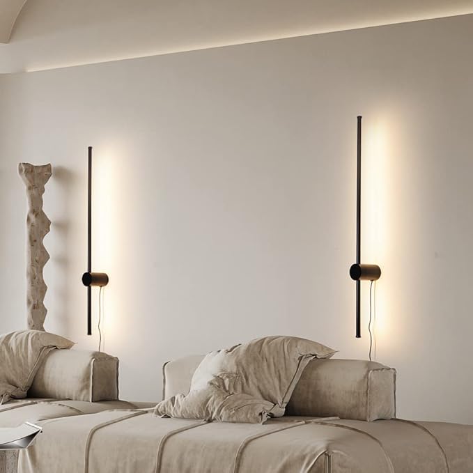 RC Dimmable Modern Plug in Wall Sconce Set of Two LED Black Wall Lights with Dimmer 39.4 inches Wall Lamp with Memory Function Original Brand Lighting