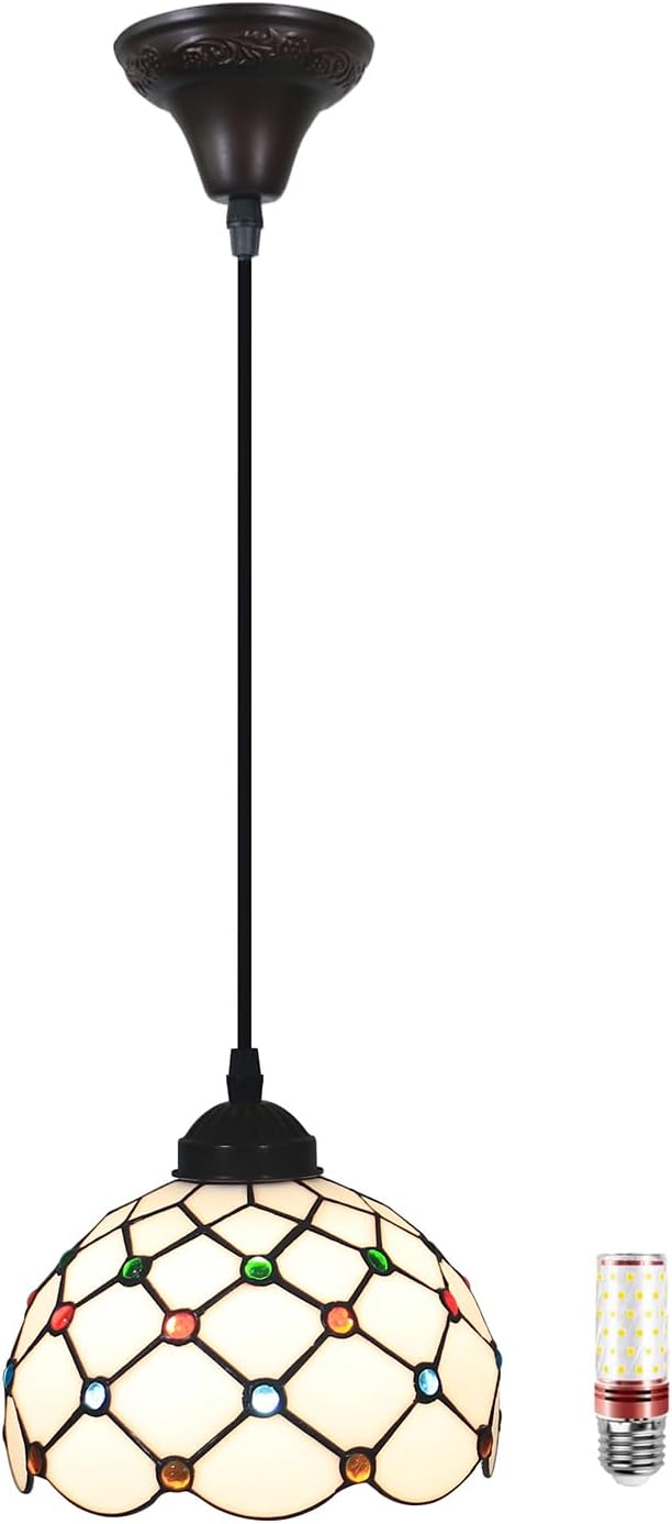 Hanging Lamp Tiffany Stained Glass Hanging Lights 8 Inch Pendant Lighting Fixtures for Kitchen Island Bar Hallway