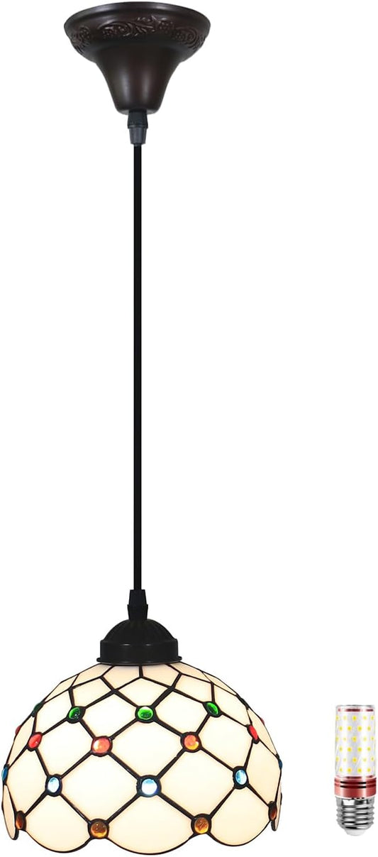 Hanging Lamp Tiffany Stained Glass Hanging Lights 8 Inch Pendant Lighting Fixtures for Kitchen Island Bar Hallway