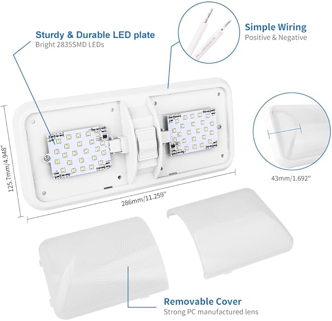 RVZONE LED RV 12V LED Ceiling Double Dome Light Fixture | 1100 LM RV Interior Lighting for RV Trailer Camper Truck Van Boat Car(Natural White 4000-4500K, 2 Pack)