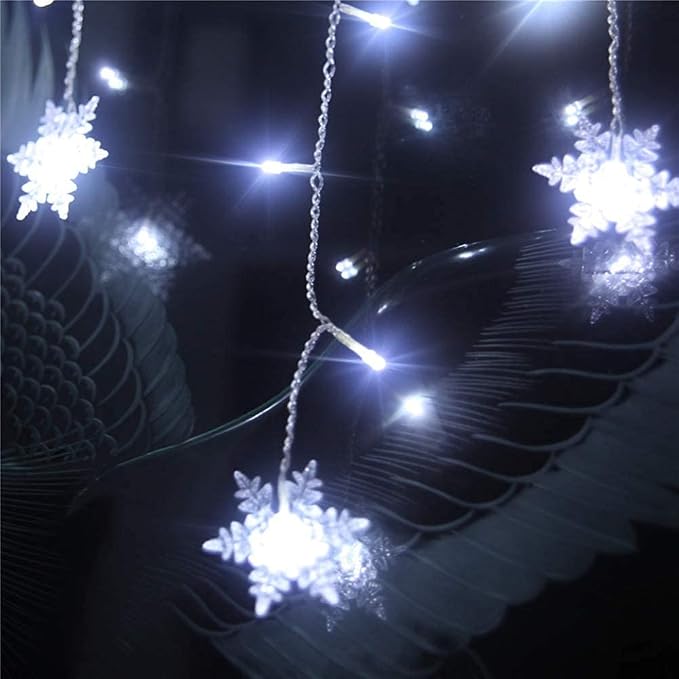 LED Curtain Lights,19ft/6M 96 LED Snowflake Curtain String Lights Plug-in Memory Window Curtain Lights with 8 Modes Decoration for Christmas, Wedding, Party,Wall, Home Decorations (White)