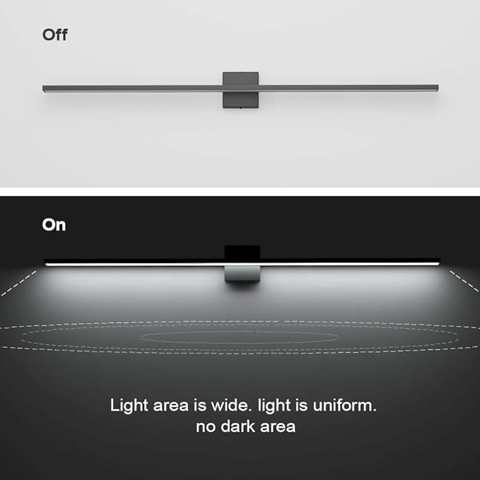 Ralbay 48inch Modern LED Black Vanity Light 46W Frosted Aluminum for Bathroom Vanity Lighting Fixtures Cool White 6000K