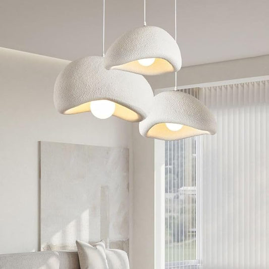 Scandinavian Pendant Lights Kitchen Island Beige White Concrete Cement Look Pendant Light Dome Hanging Lamp Wabi Sabi Chandelier - Medium