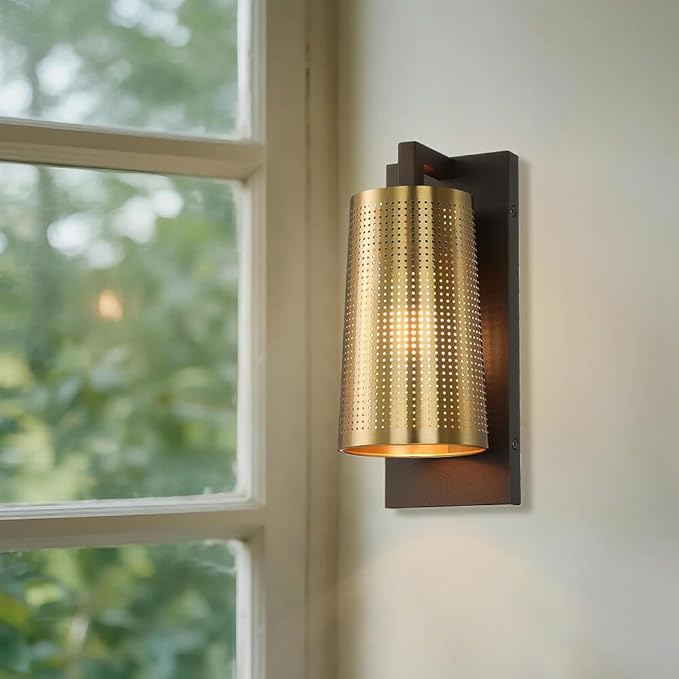 XiNBEi Lighting Gold Sconce Light, Industrial Bronze & Brass Sconces Wall Light Fixtures with Metal Shade, Wall Mount Lamp for Bedroom Bedside Living Room Corridor Hallway XB-W406-BS