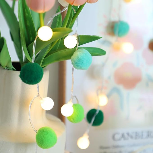 ChiRee Indoor String Lights 6.56 Feet Pom Poms Fairy Lights 20 LED Battery Operated String Ball Lights Warm White Globe Lights Colorful Decor Lights for Home Bedroom Kids Playhouse Holiday Christmas