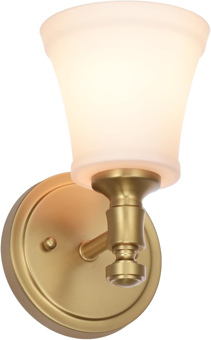 Wall Sconces, Traditional Aged Brass 1 Light Sconce, Wall Light with Opal Glass Shade for Bedroom Bathroom Living Room & Hallway Vanity Lighting Fixture
