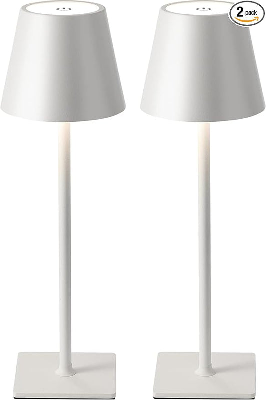 Fizrice Cordless Table Lamp Rechargeable Lamps: 6000mAh Battery Operated Table Lamp Outdoor Waterproof, Touch Control, Portable Wireless Desk Lamp for Dinner/Bedroom/Restaurant （White2 Pack