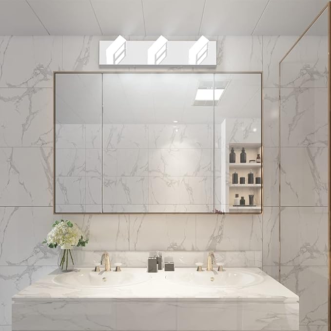 Ralbay Modern LED Bathroom Vanity Lights Chrome Stainless Steel Acrylic Bathroom Wall Lighting Fixtures Modern LED Vanity Lights Over Mirror(Natural White Light)