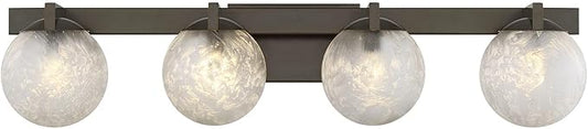 Savoy House 8-1017-4-15 Darien Contemporary Ice Glass Bathroom Vanity Wall Light, 4-Light 240 Total Watts, 7" H x 33" W, Mediterranean Bronze