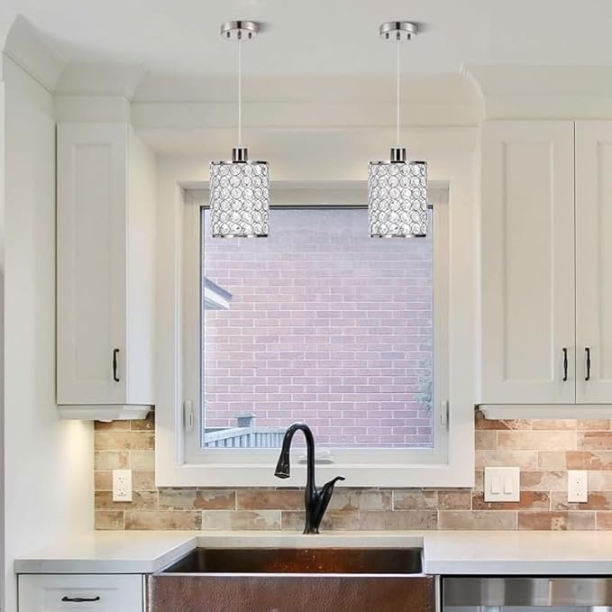 Battery Operated Pendant Lights with Remote 3 Packs,Rechargeable Pendant Light Not Hardwired,Crystal Glass Chandelier Cordless Ceiling Hanging Lamp for Kitchen Island Dining Room Table