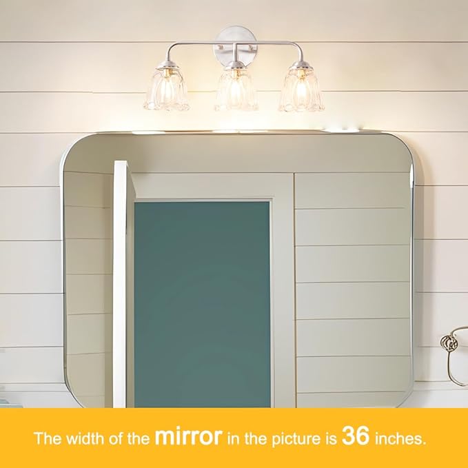 Vintage Batheoom Vanity Light, Brushed Nickel Vanity Lighting, Elegant 3-Light Bathroom Light with Flower Glass Shade, Lighting Fixture over Mirror, Wall Sconce Lighting for Bedroom Living Room