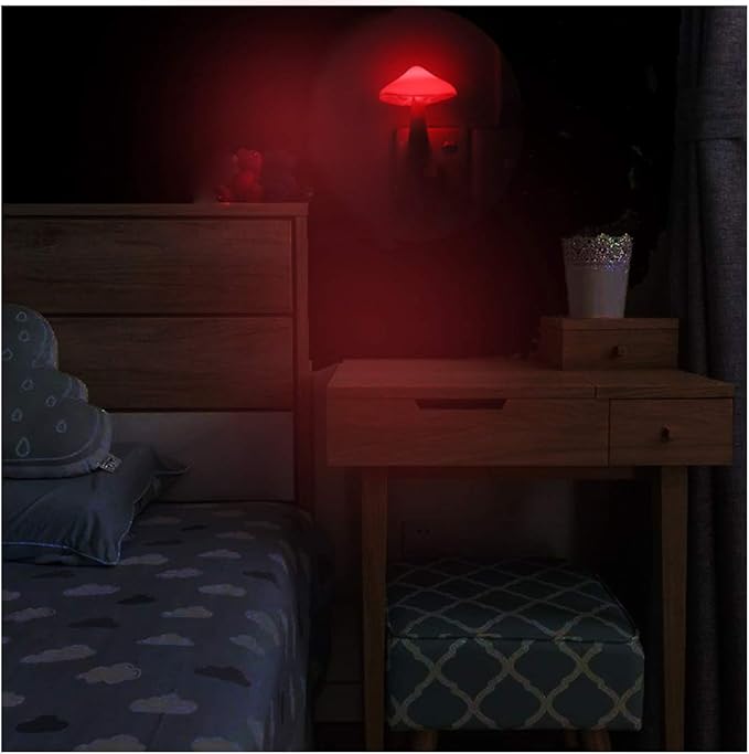 AUSAYE 3 Pack Sensor LED Night Lights Plug in Lamp Mushroom Light for Adults Kids NightLight Bedroom,Bathroom,Toilet,Hallway,Stairs,Kitchen,Basement Red
