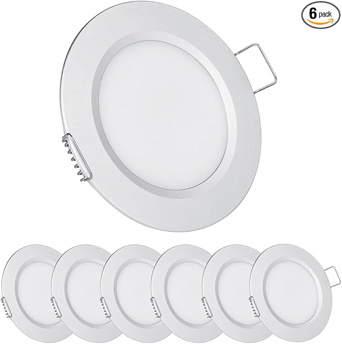 acegoo RV 2.75" Recessed LED Ceiling Light 12V Ultra-Thin Puck Light, Dimmable RV Lights Interior for Camper Van Truck Motorhome Boat Sailboat Roof Under Cabinet Lighting, 6 Pack (Silver,Warm White)