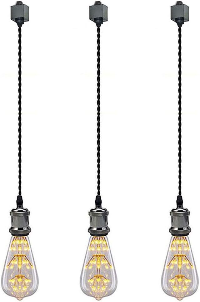 Kiven 3-Light H-Type Wire Track Light Pendants 39.37 Inch Cord Length Black Weave Rope Restaurant Chandelier Decorative Pendant Light Industrial Factory Pendant Lamp 3 Pack,Bulb Not Included