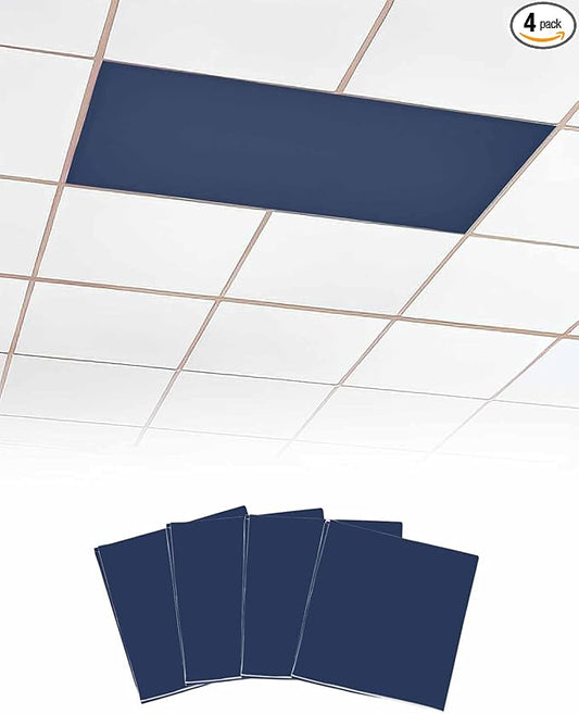 Magnetic Light Cover for Classroom Drop Ceiling,4 Pack 4x2 Ft Fluorescent Light Covers for Office Home Ceiling Light Navy Blue Solid Color Lampshade