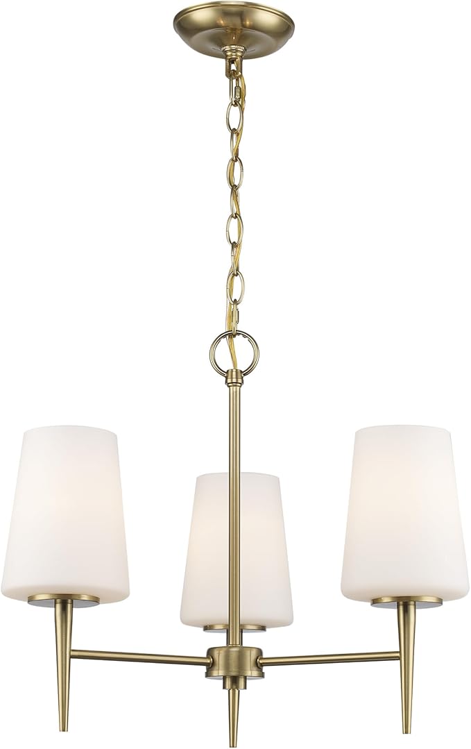 Montgomery 3-Light Chandelier | Brushed Gold Finish with White Frosted Glass Shade | Adjustable Hanging Height to 82.75" | Uses E26 Medium Base Bulb (Gold, Chandelier)
