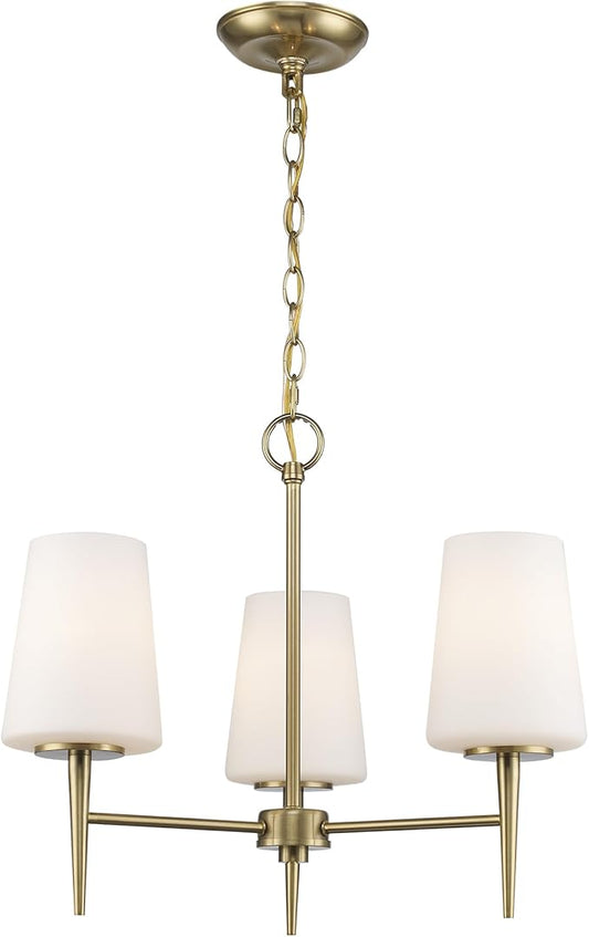 Montgomery 3-Light Chandelier | Brushed Gold Finish with White Frosted Glass Shade | Adjustable Hanging Height to 82.75" | Uses E26 Medium Base Bulb (Gold, Chandelier)