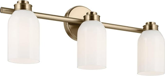 Kichler Shae 24.25" 3-Light Modern Bathroom Vanity Light Fixture with White Opal Glass Shade in Champagne Bronze for Powder Room and Over Mirror (24.25" W x 9" H), 55202CPZ