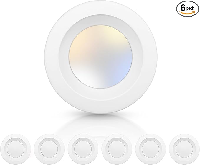 ECOELER 4 Inch 5CCT LED Recessed Lighting, Dimmable, IC & Damp Rated, 10.5W, 950LM Can Lights, 2700K/3000K/4000K/5000K/6000K Selectable Downlight, Retrofit Installation - ETL & FCC Listed, 6 Pack