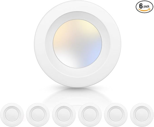 ECOELER 4 Inch 5CCT LED Recessed Lighting, Dimmable, IC & Damp Rated, 10.5W, 950LM Can Lights, 2700K/3000K/4000K/5000K/6000K Selectable Downlight, Retrofit Installation - ETL & FCC Listed, 6 Pack