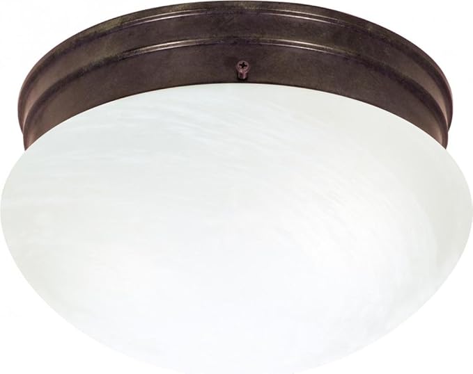 NUVO SF76/673 Two Light Mushroom Flush Mount, Old Bronze/Alabaster Glass