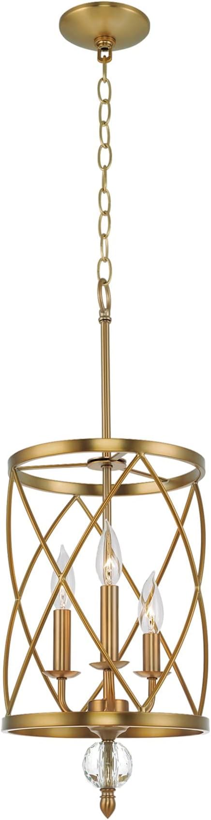 Kira Home Eleanor 26.5" Traditional 3-Light Chandelier, Cylinder Foyer Pendant Light, Adjustable Height, Warm Brass Finish